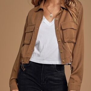 Lulus Eldora Brown Cropped Utility Jacket - Size S